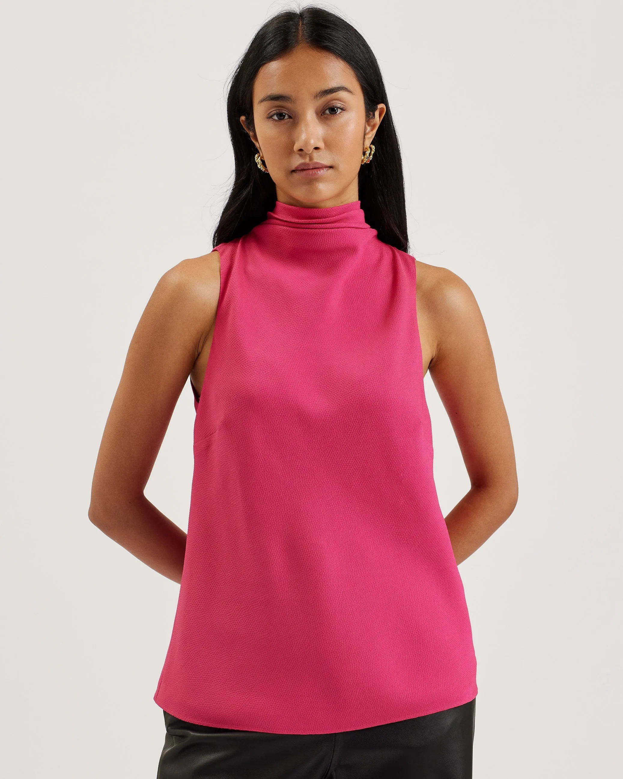 Anini Cowl Neck Sleeveless Top Fuchsia