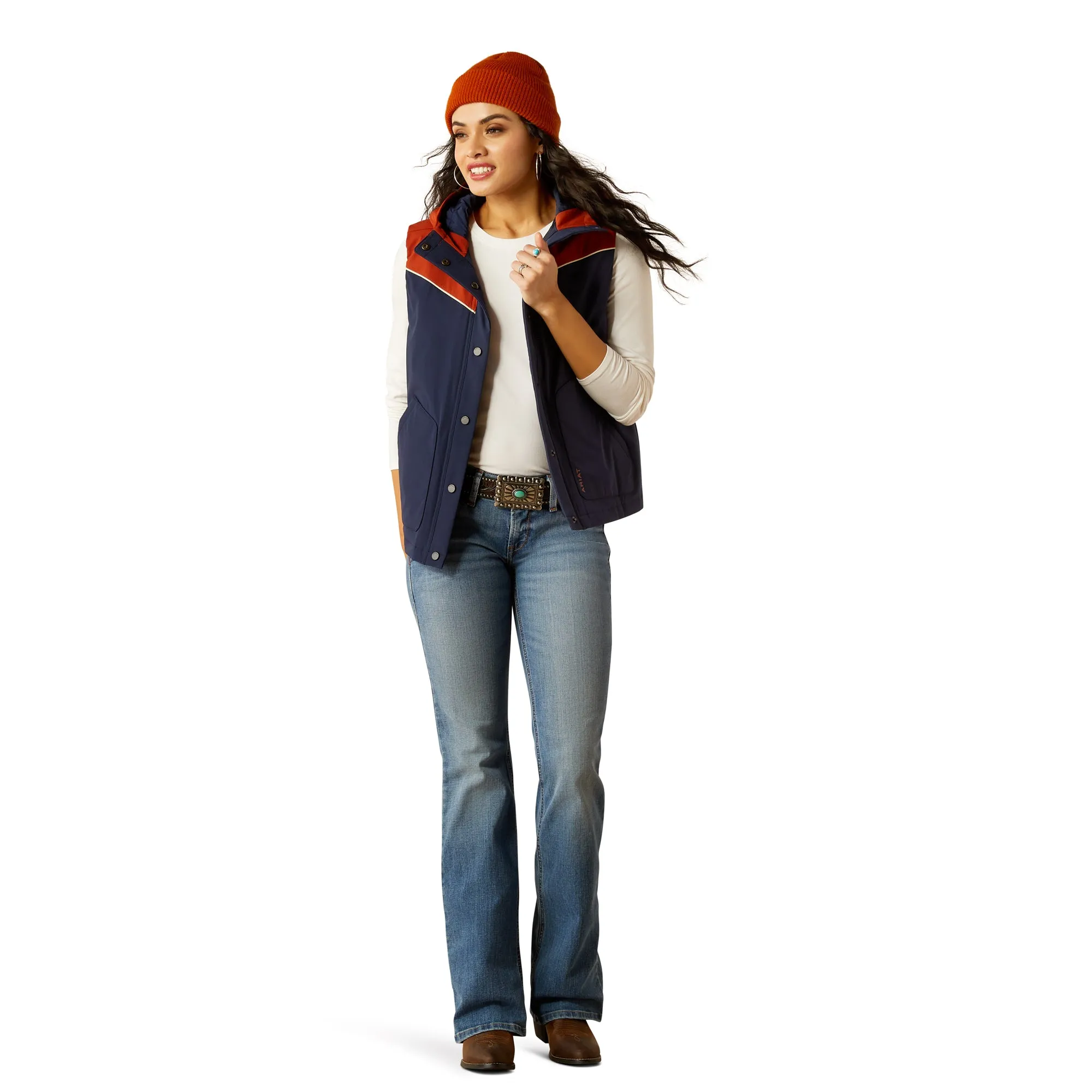 Ariat Ladies Pioneer Navy & Picante StretchShell Vest 10052436