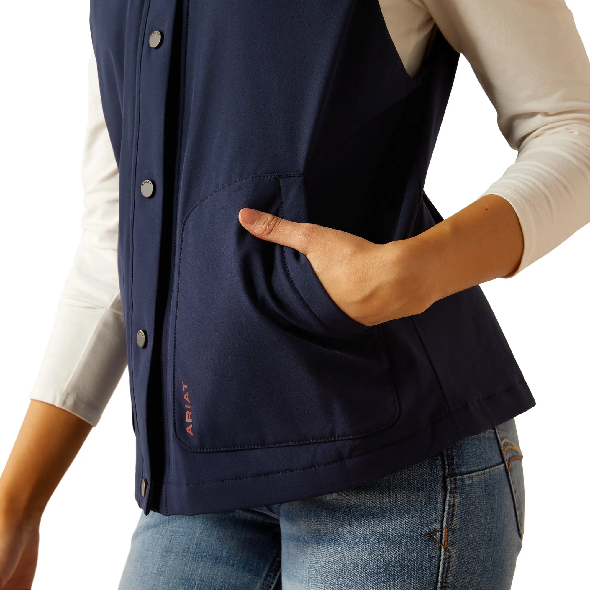 Ariat Ladies Pioneer Navy & Picante StretchShell Vest 10052436