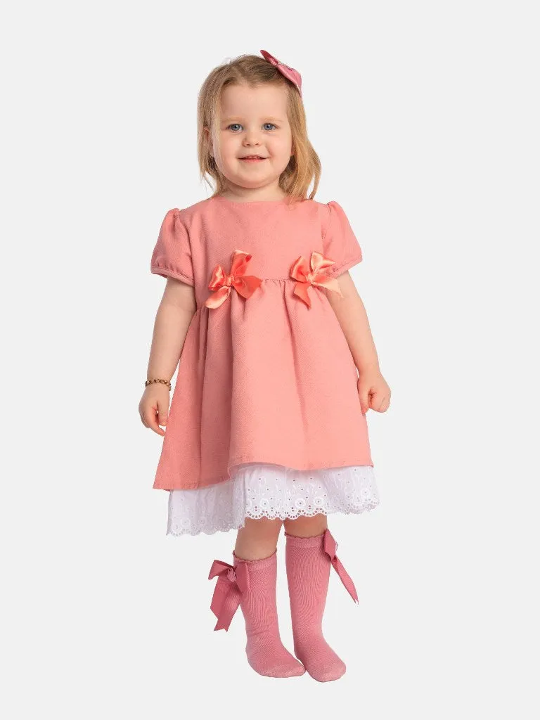 Baby Girl Nina Collection Bow Spanish Dress-Dusty Pink