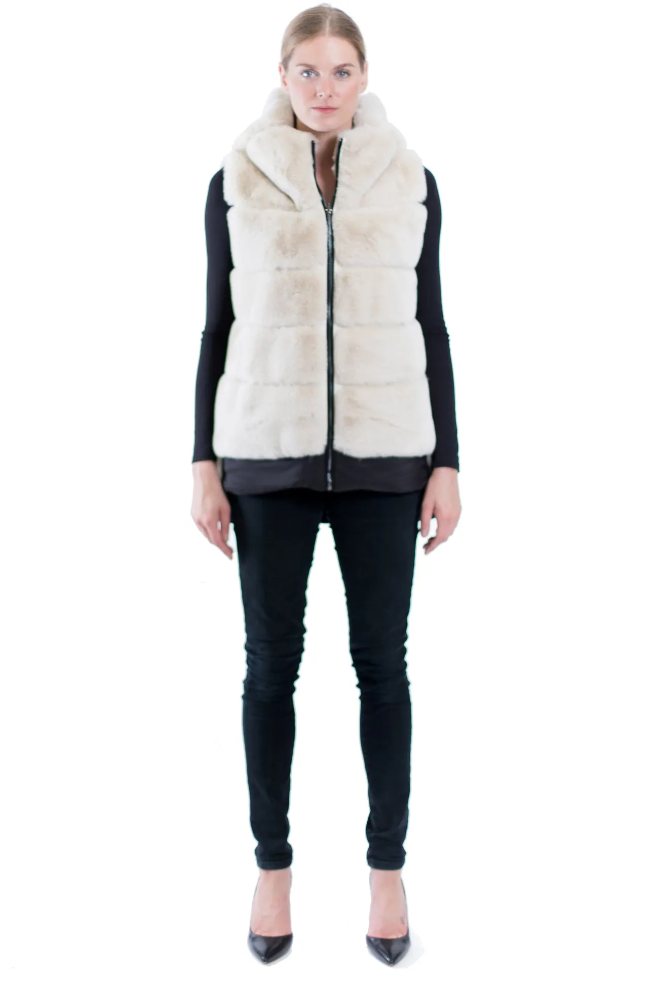 BERGEN - Faux-Fur Hooded High-Low Vest