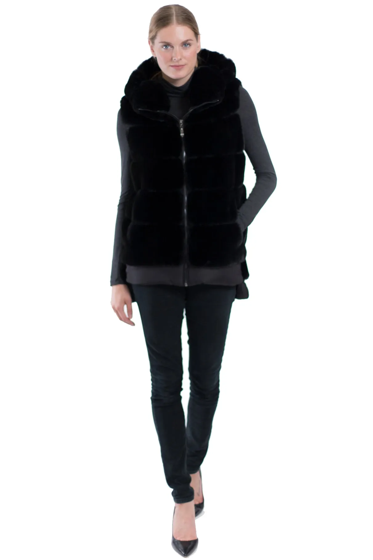 BERGEN - Faux-Fur Hooded High-Low Vest