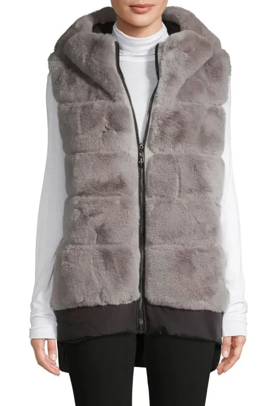 BERGEN - Faux-Fur Hooded High-Low Vest