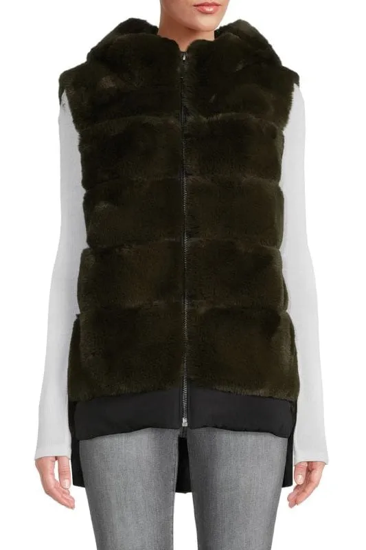 BERGEN - Faux-Fur Hooded High-Low Vest