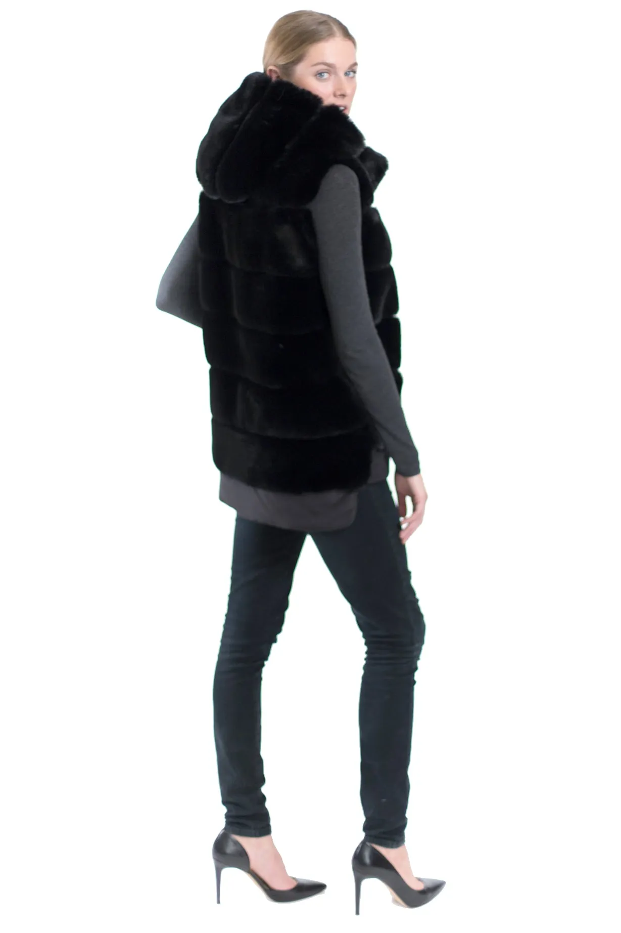 BERGEN - Faux-Fur Hooded High-Low Vest