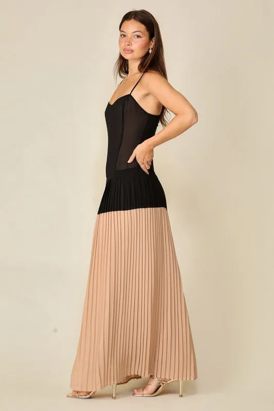 Black/Mocha Midi Color Blocked Dress