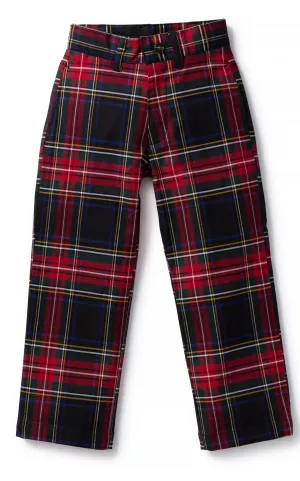 Boys Stretch Twill Port Pant Black Stewart Plaid