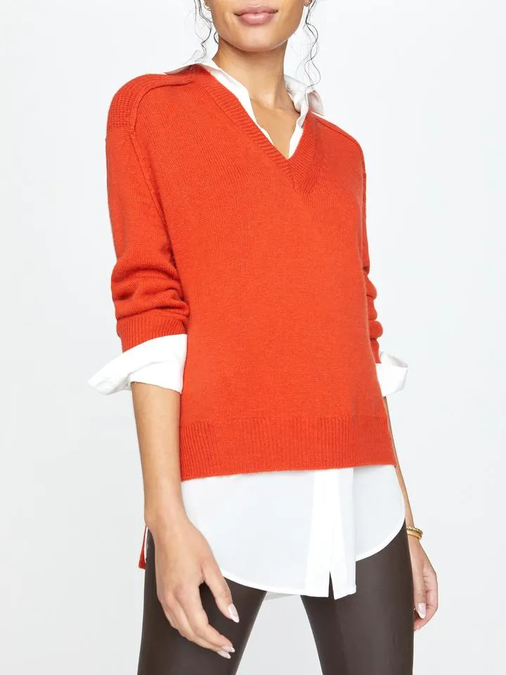 Brochu Walker - V-Neck Layered Pullover in Cardamom w/ White Beige