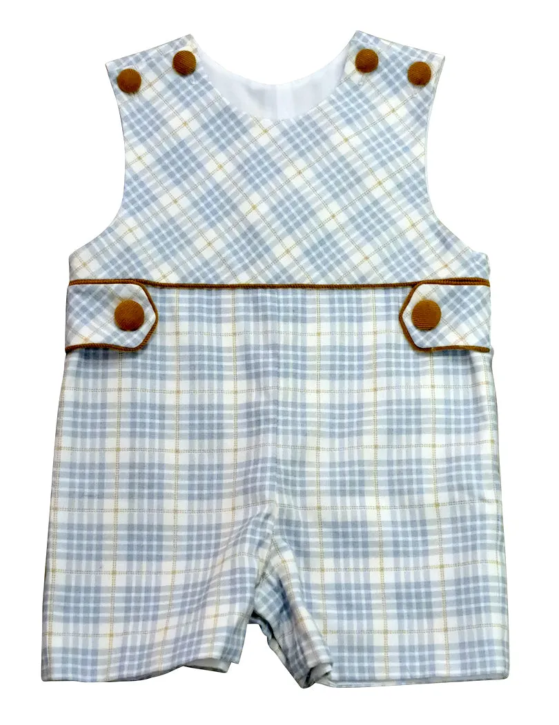 Celine and Lucas - Fall Light Blue Plaid Boy's Short Overall