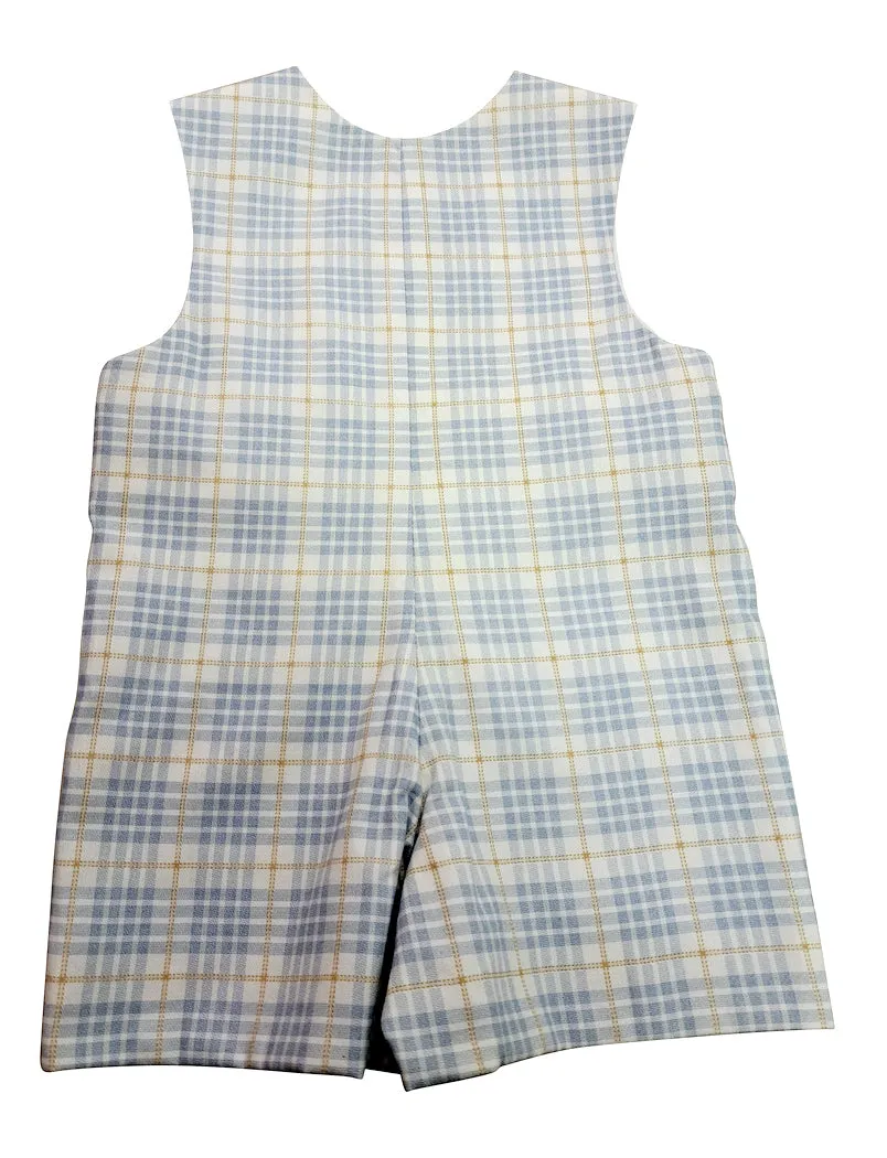 Celine and Lucas - Fall Light Blue Plaid Boy's Short Overall