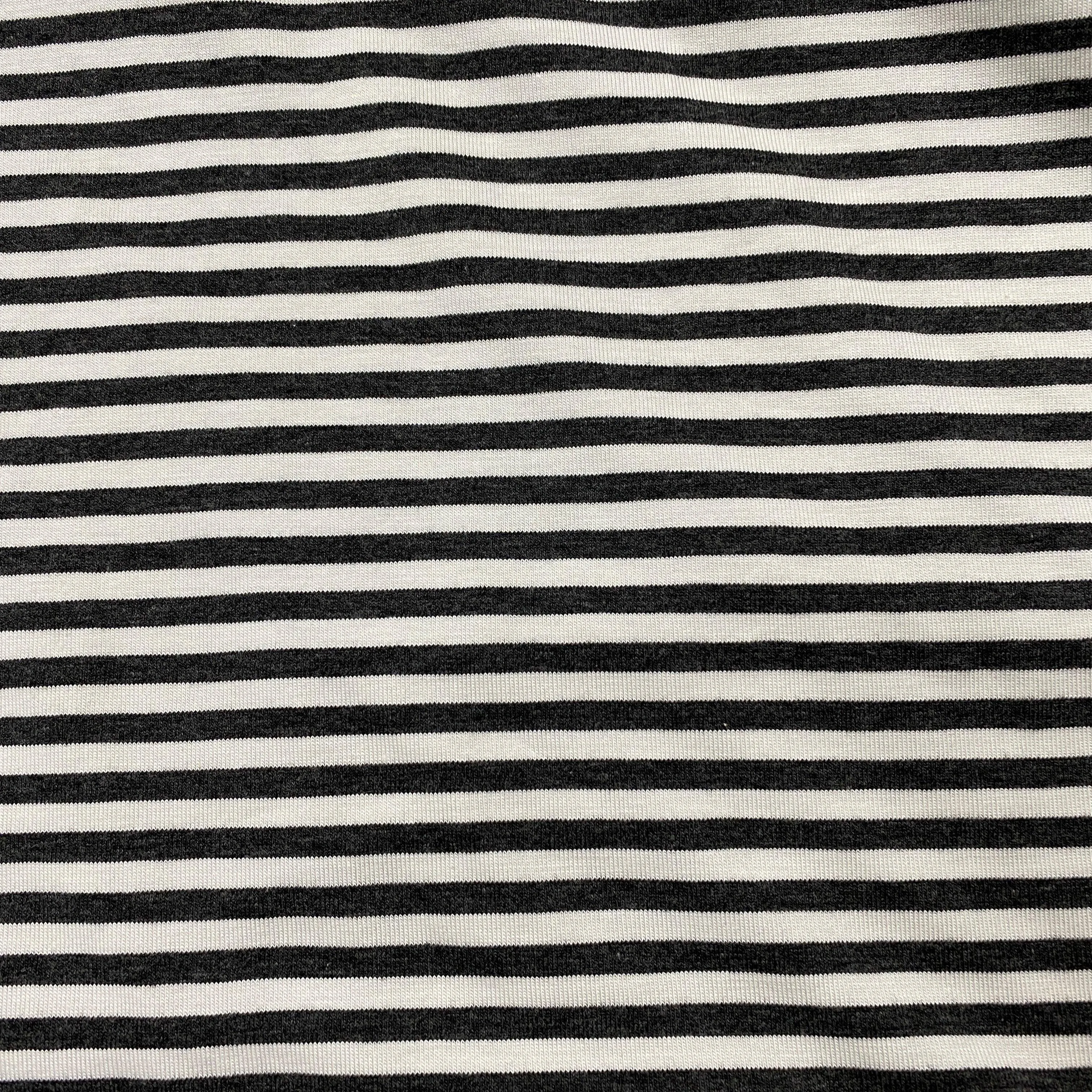 Charcoal Heather and Ivory 4mm Stripes on Bamboo/Spandex Jersey Fabric