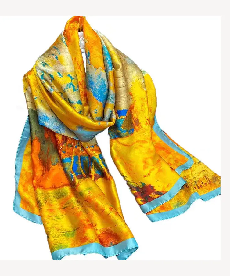 Classy Yellow Paintings Style Versatile Silk Scarf ML2181