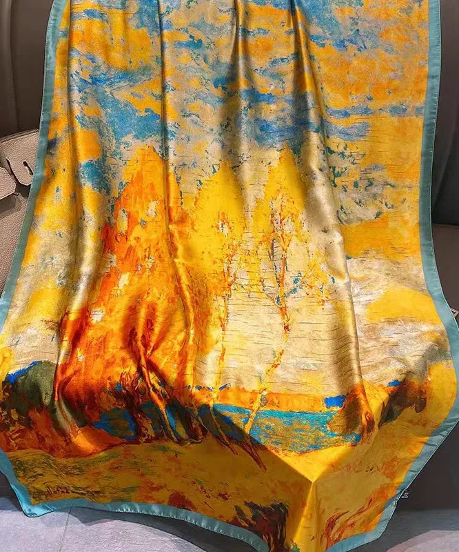 Classy Yellow Paintings Style Versatile Silk Scarf ML2181