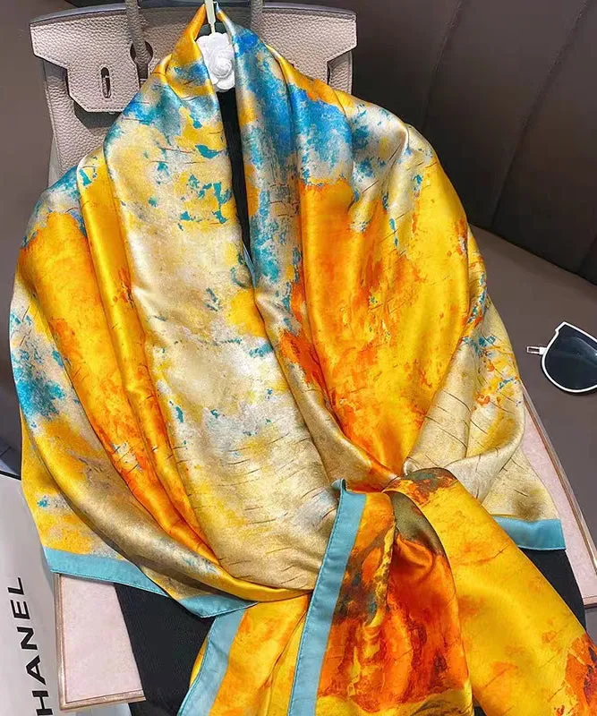 Classy Yellow Paintings Style Versatile Silk Scarf ML2181