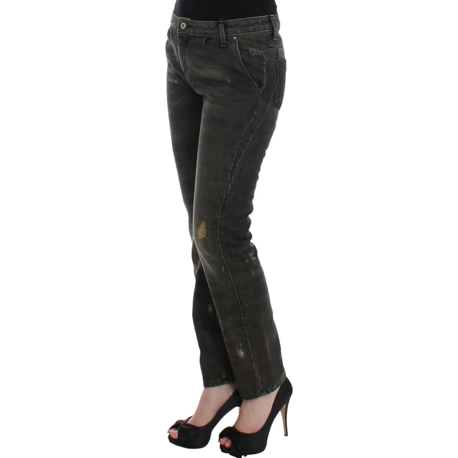 Costume National Sleek Gray Straight Leg Distressed Jeans