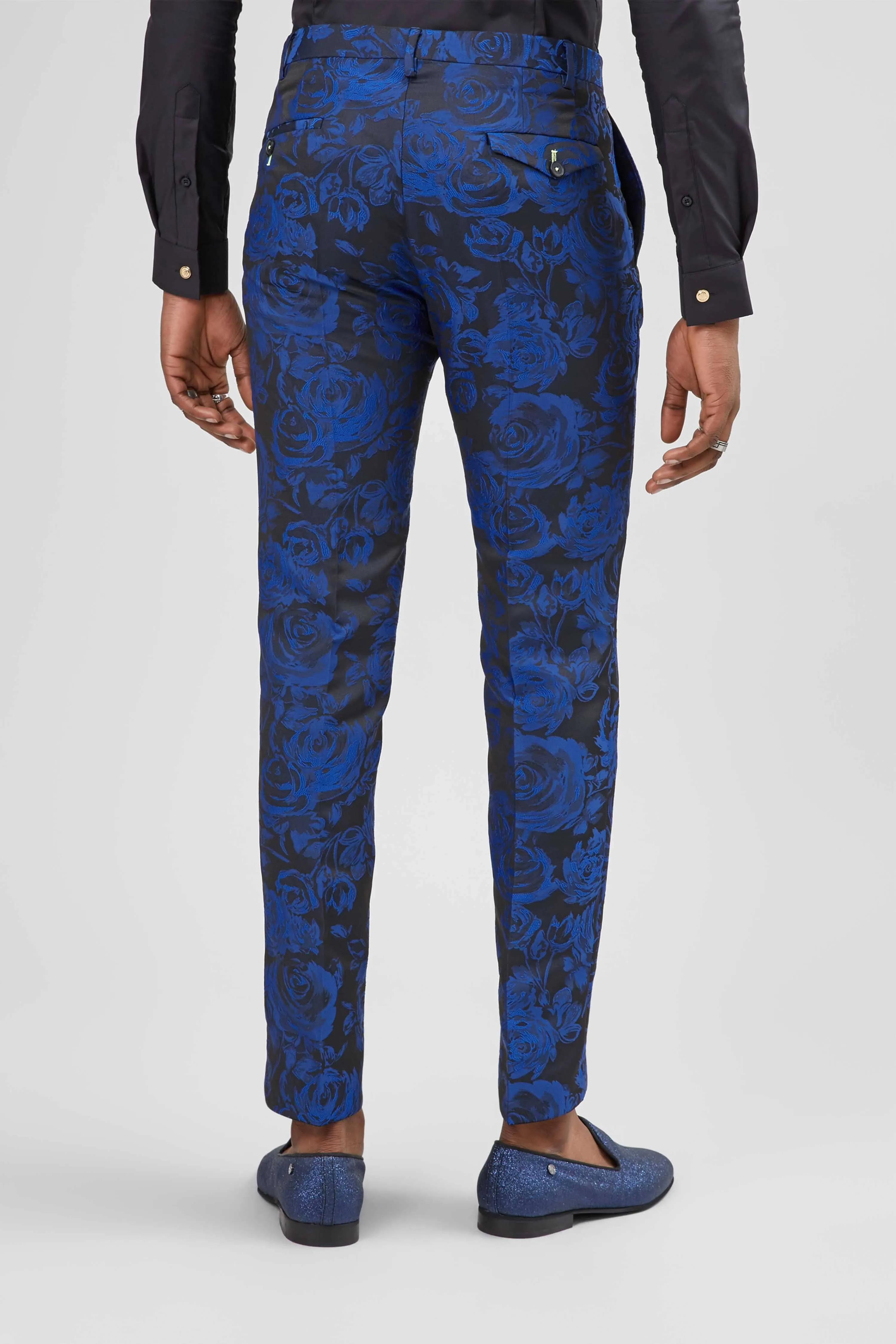 Ersat Skinny Fit Blue Floral Tuxedo Trousers