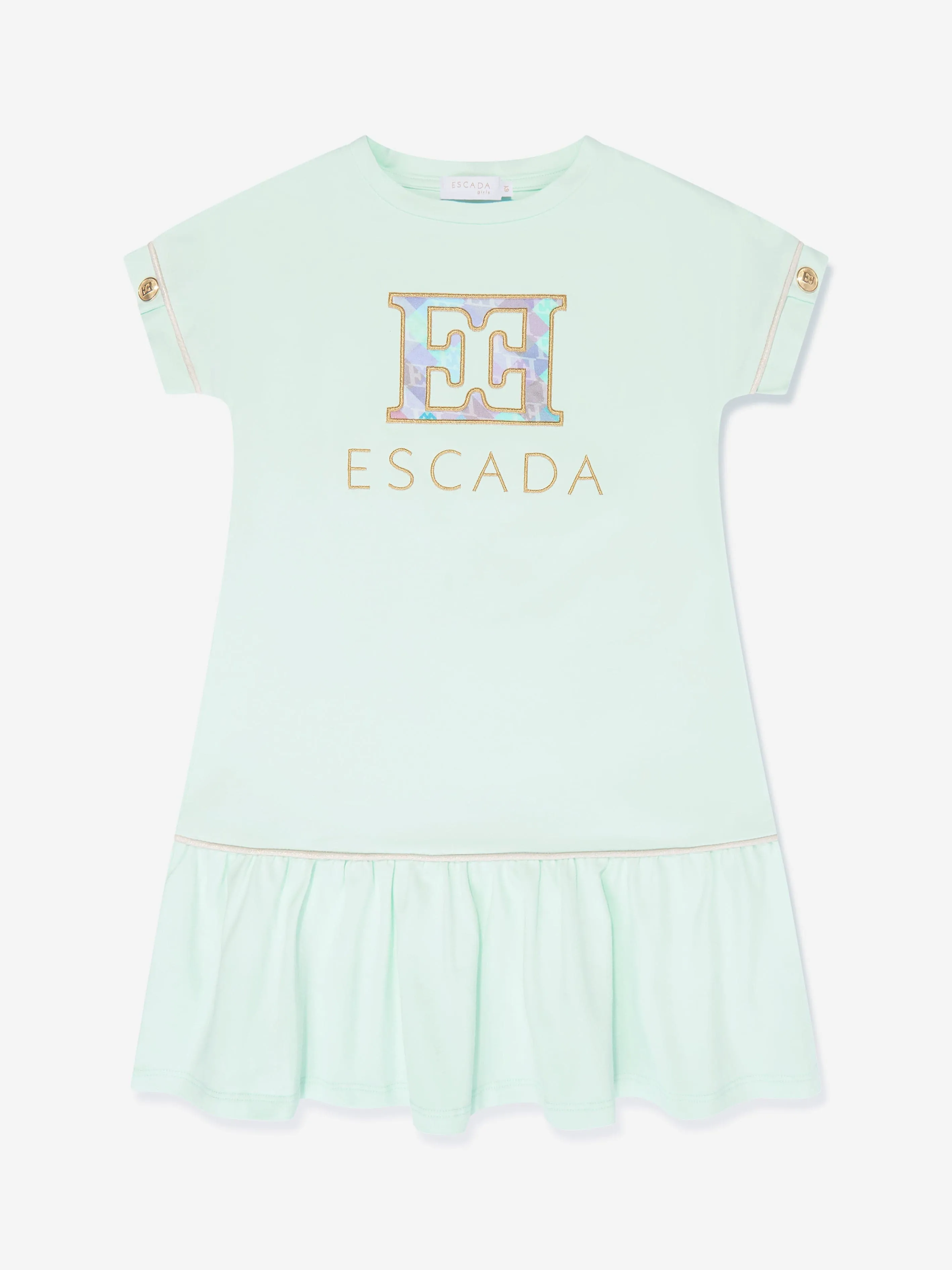 Escada Girls Embroidered Logo T-Shirt Dress in Blue