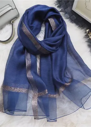 Fashion Versatile Blue Gold Border Silk Scarf ML2256