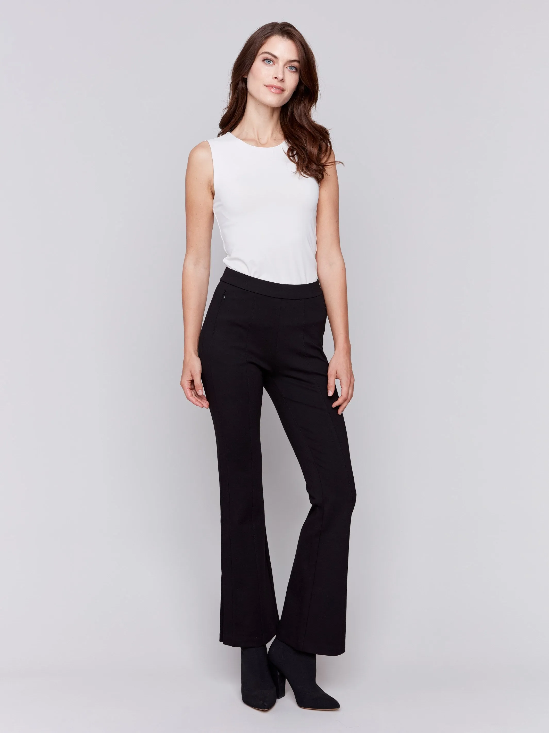 Flare Ponte Pants with Side Slits - Black