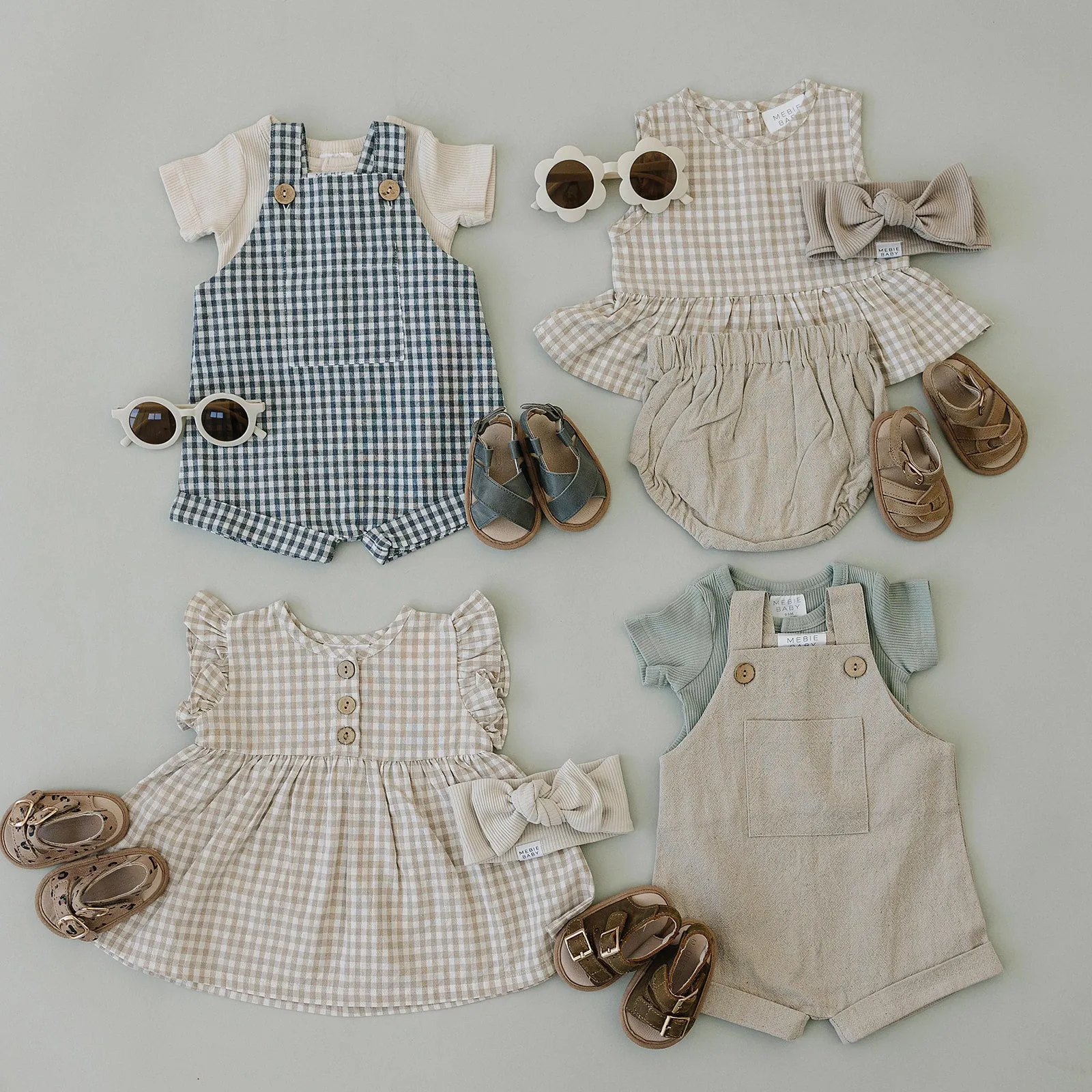 Gingham Short Linen Overalls