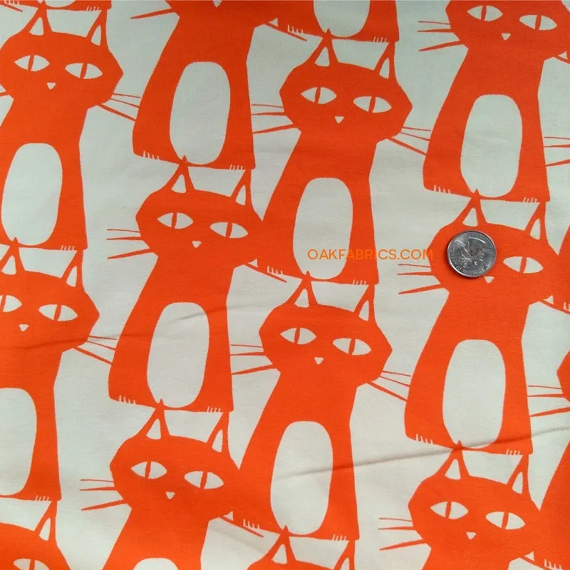 Jersey Knit / Bewitched Kitties / Bright Orange