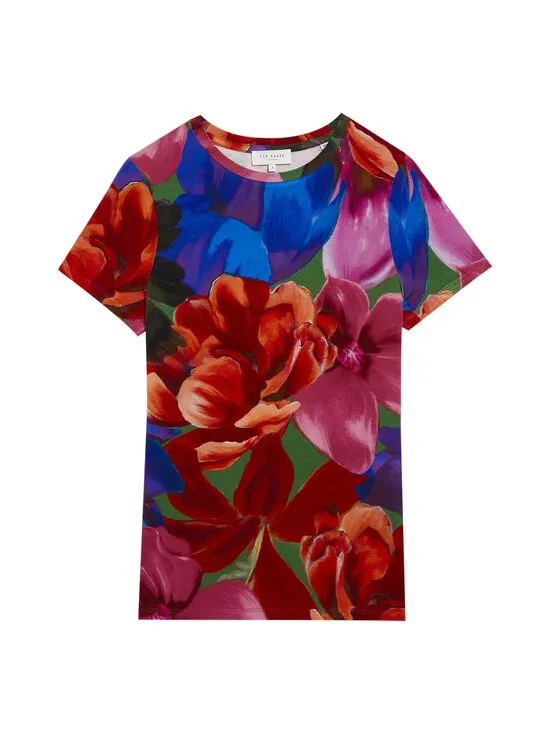 Juhana Knit Floral Print Crew Neck Short Sleeve Top Multicol