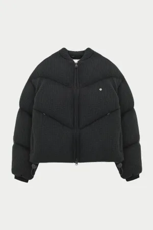 KNITTED CHEVRON PANELLED PUFFER COAT - BLACK