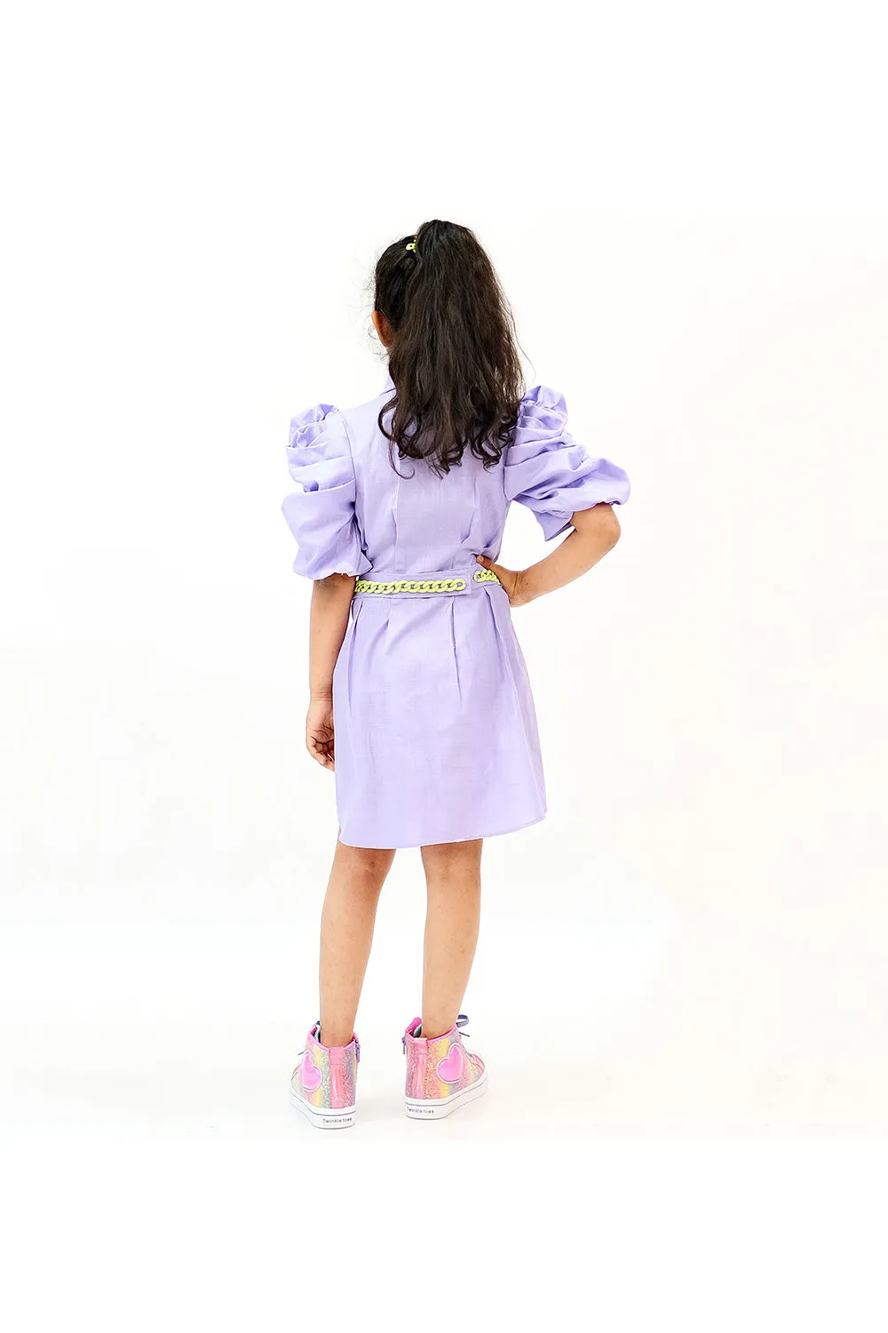 Lavender Balloon Sleeves Shirt Style Dress