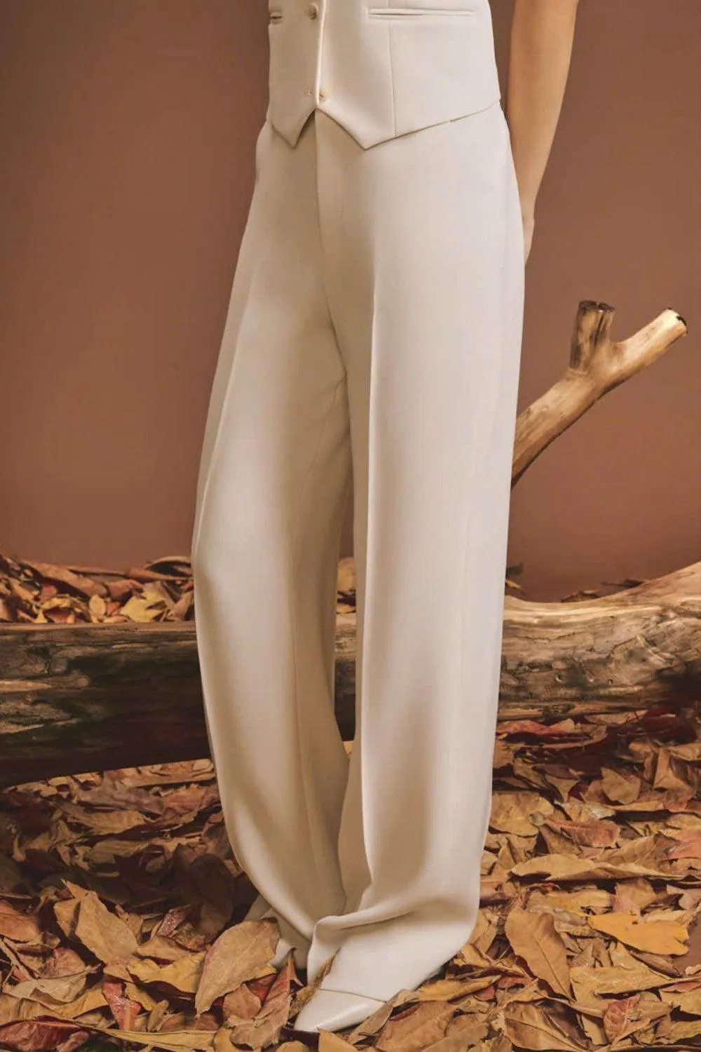 Lily Straight Ribbed Wool Blend Floor Length Pants