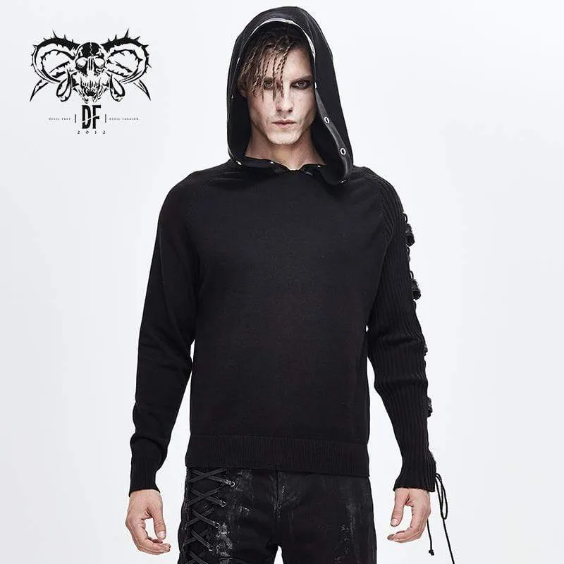 Men's Lace-up Belts Spliced Sweaters&Hoodies