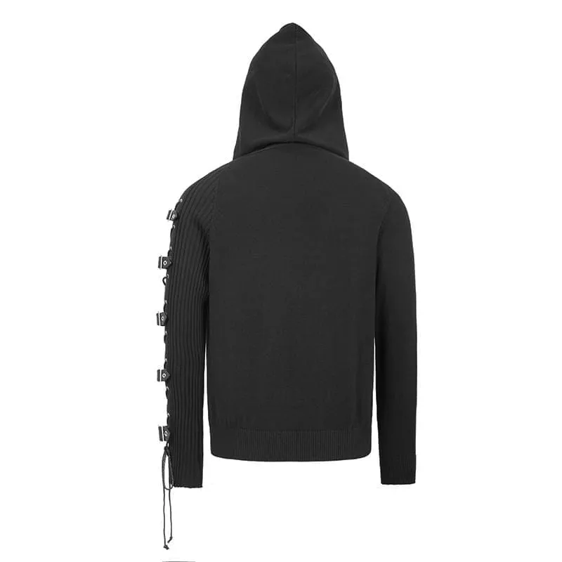 Men's Lace-up Belts Spliced Sweaters&Hoodies