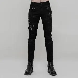 Men's Personality Distressed Mesh-paneled Skinny Trousers