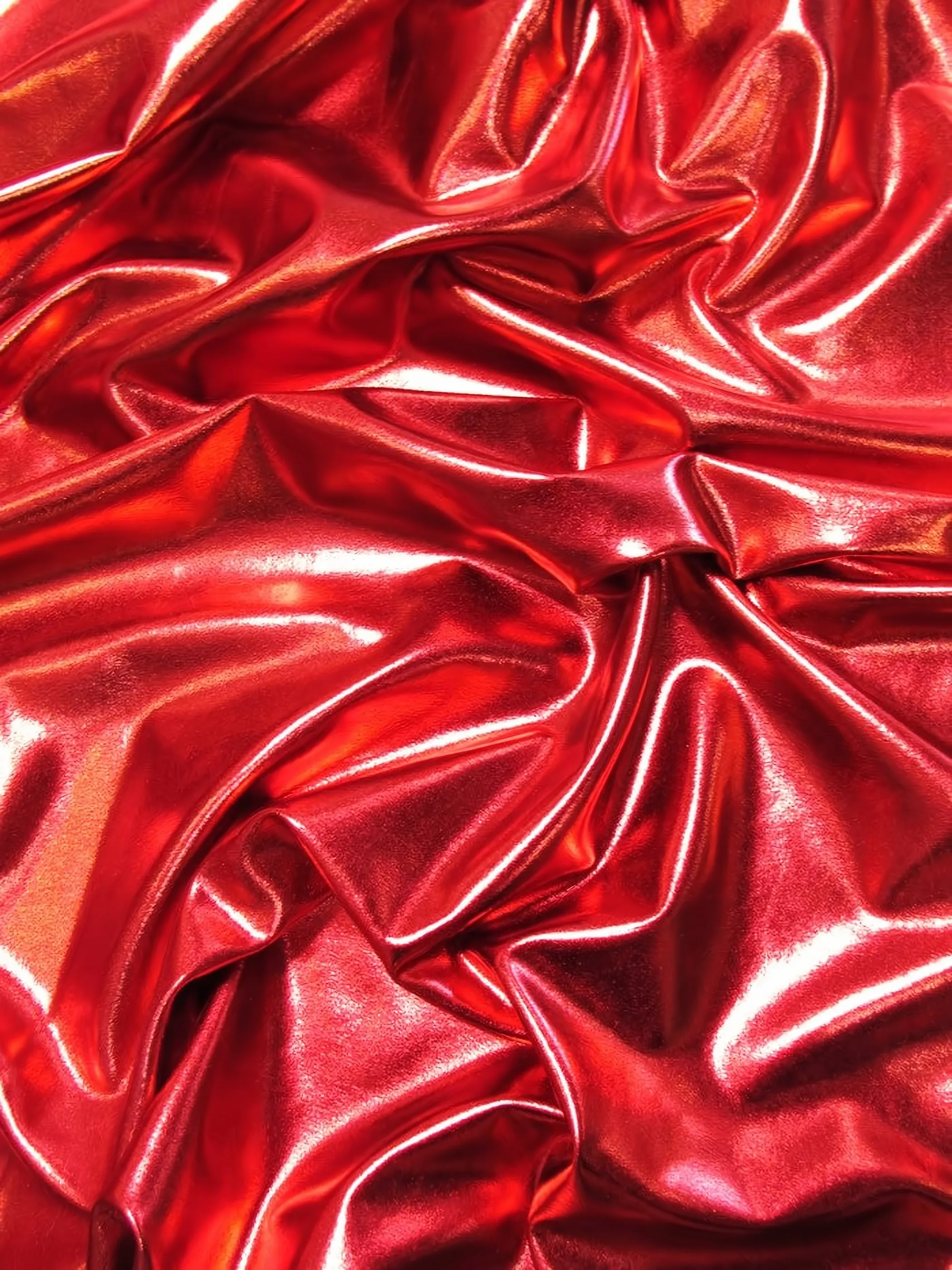 Metallic Foil Spandex Fabric / Red / Stretch Lycra Sold By The Yard