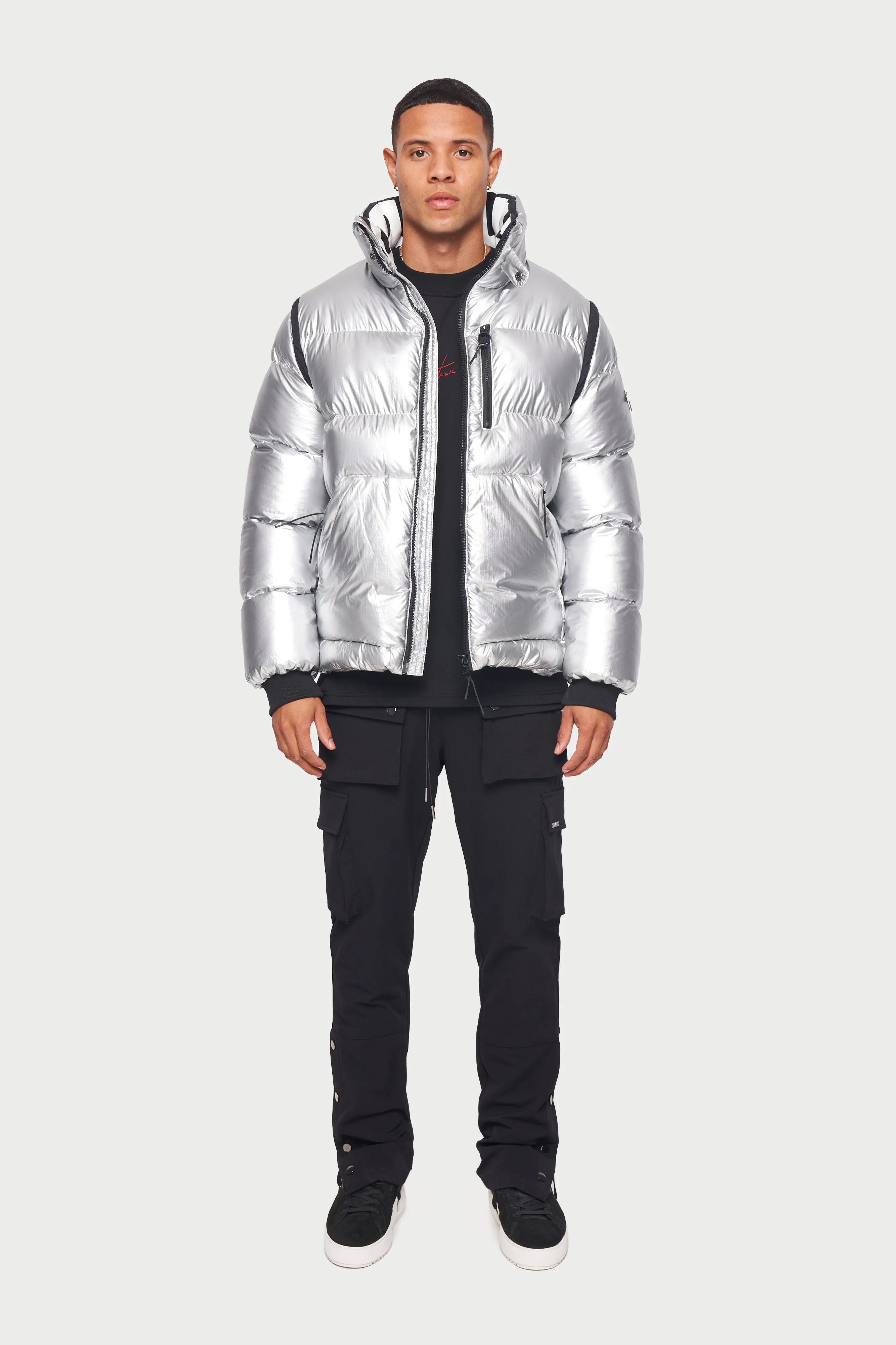 METALLIC TEXTURED PUFFER - SILVER