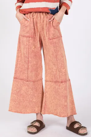 Mineral Washed Terry Wide Leg Pants Pink