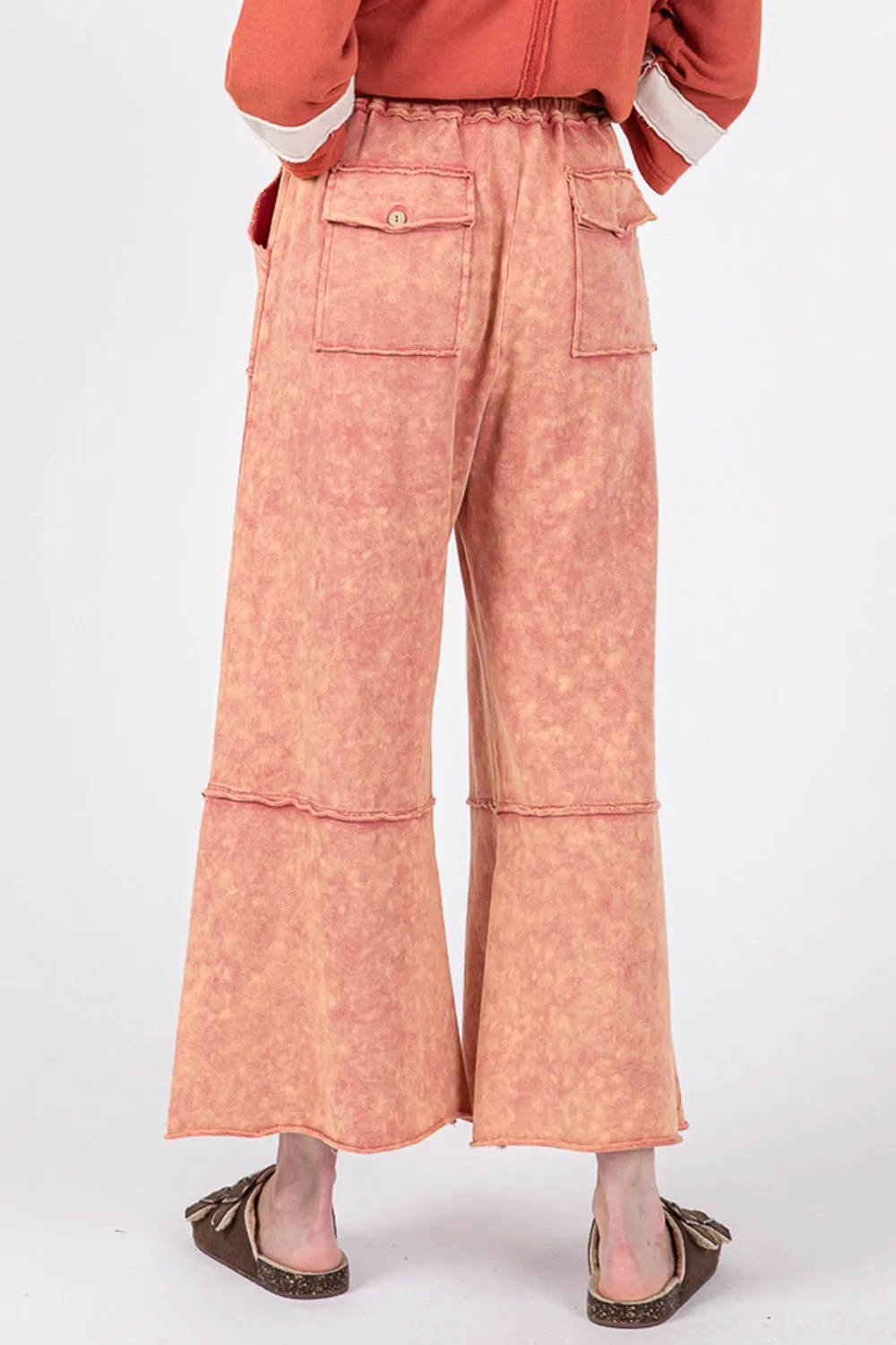 Mineral Washed Terry Wide Leg Pants Pink