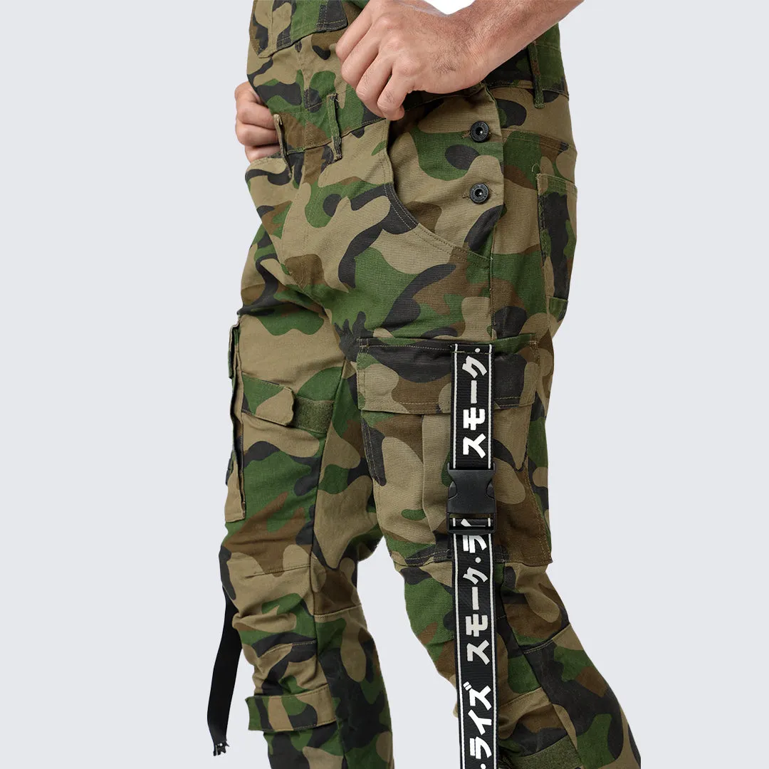 Multi Cargo Fashion Twill Overalls - Wood Camo