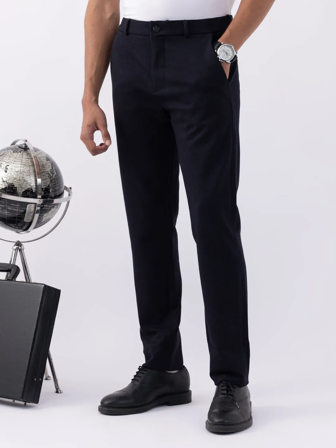 Navy Plain Bi-Stretch Trousers