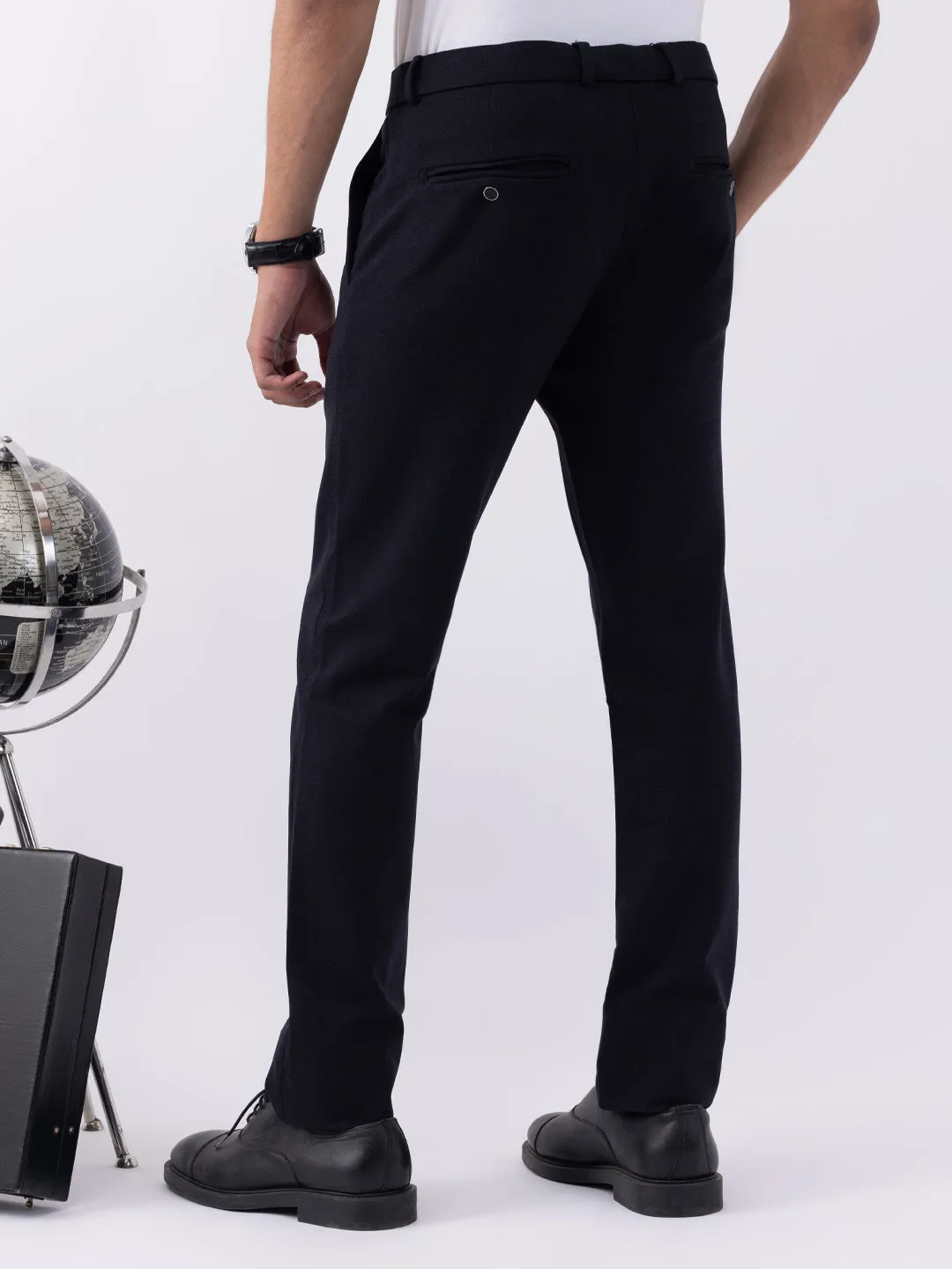 Navy Plain Bi-Stretch Trousers