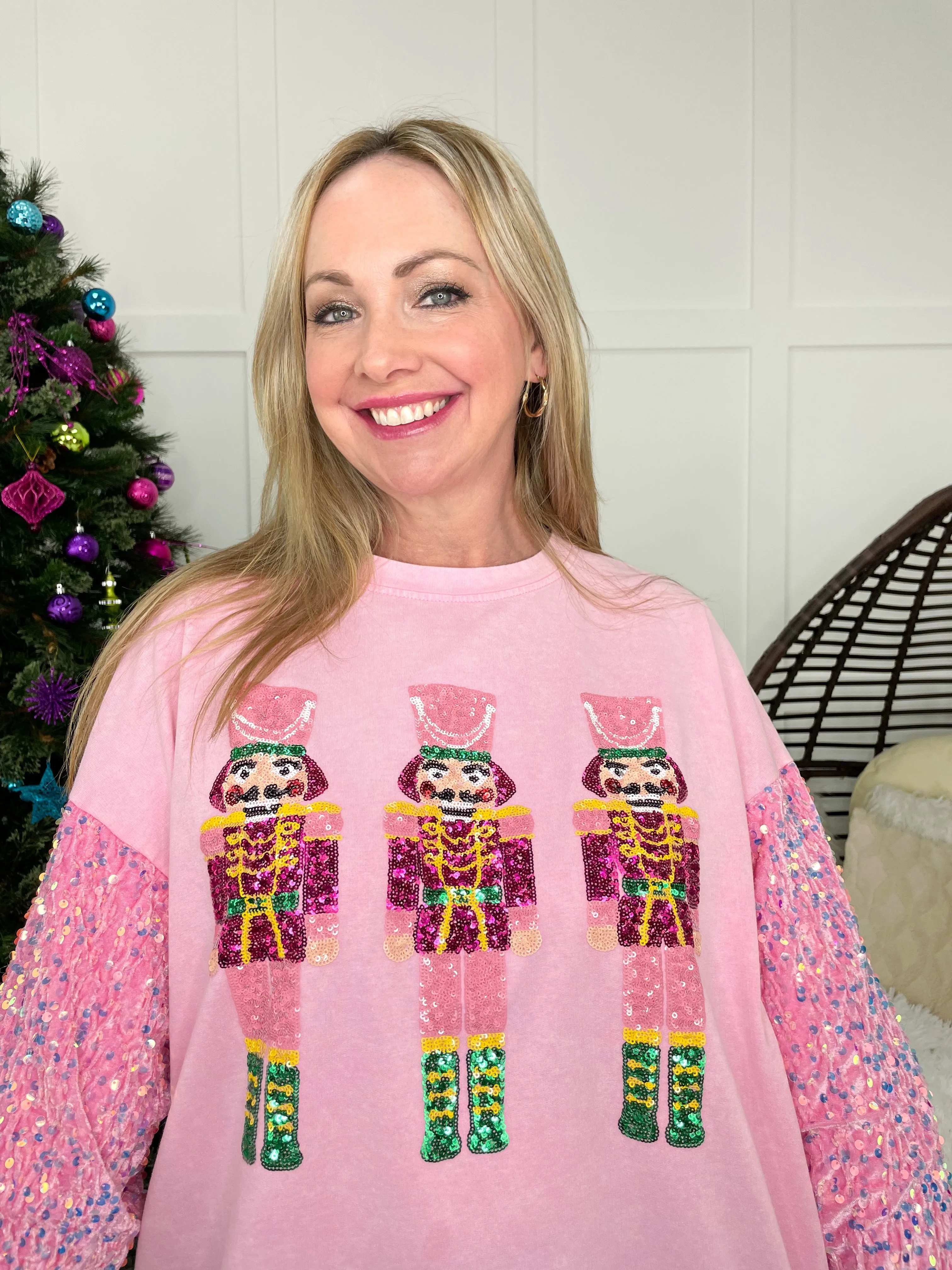 Nutcrackers with Pink Sequin Sleeve Sweatshirt