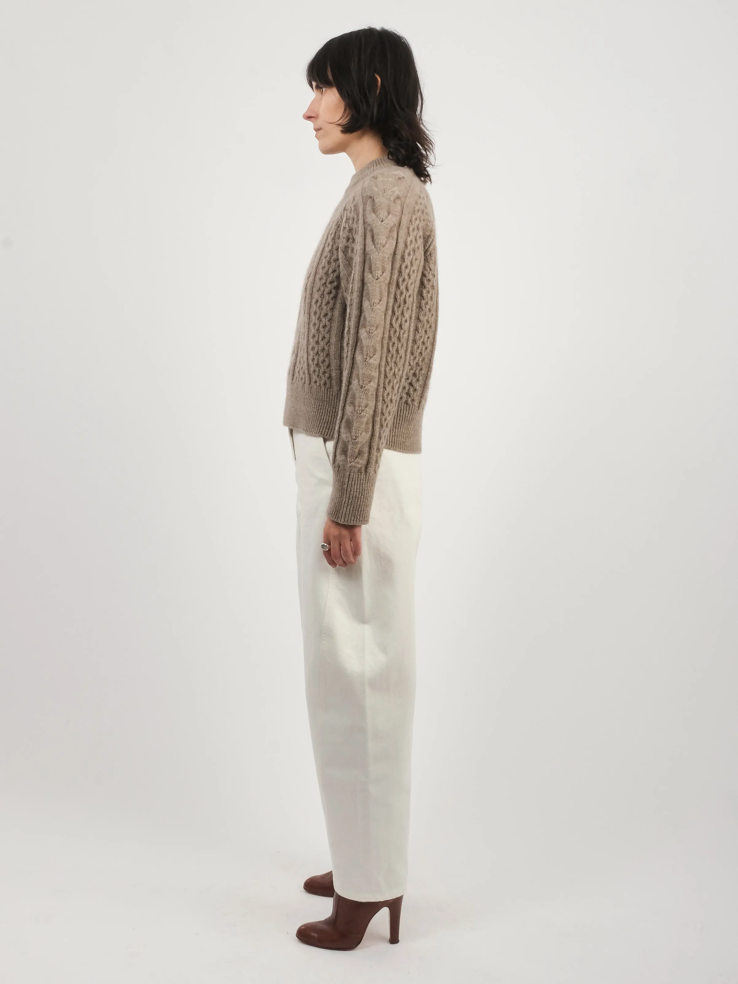 Oatmeal Molve Cable Knit Crew Neck