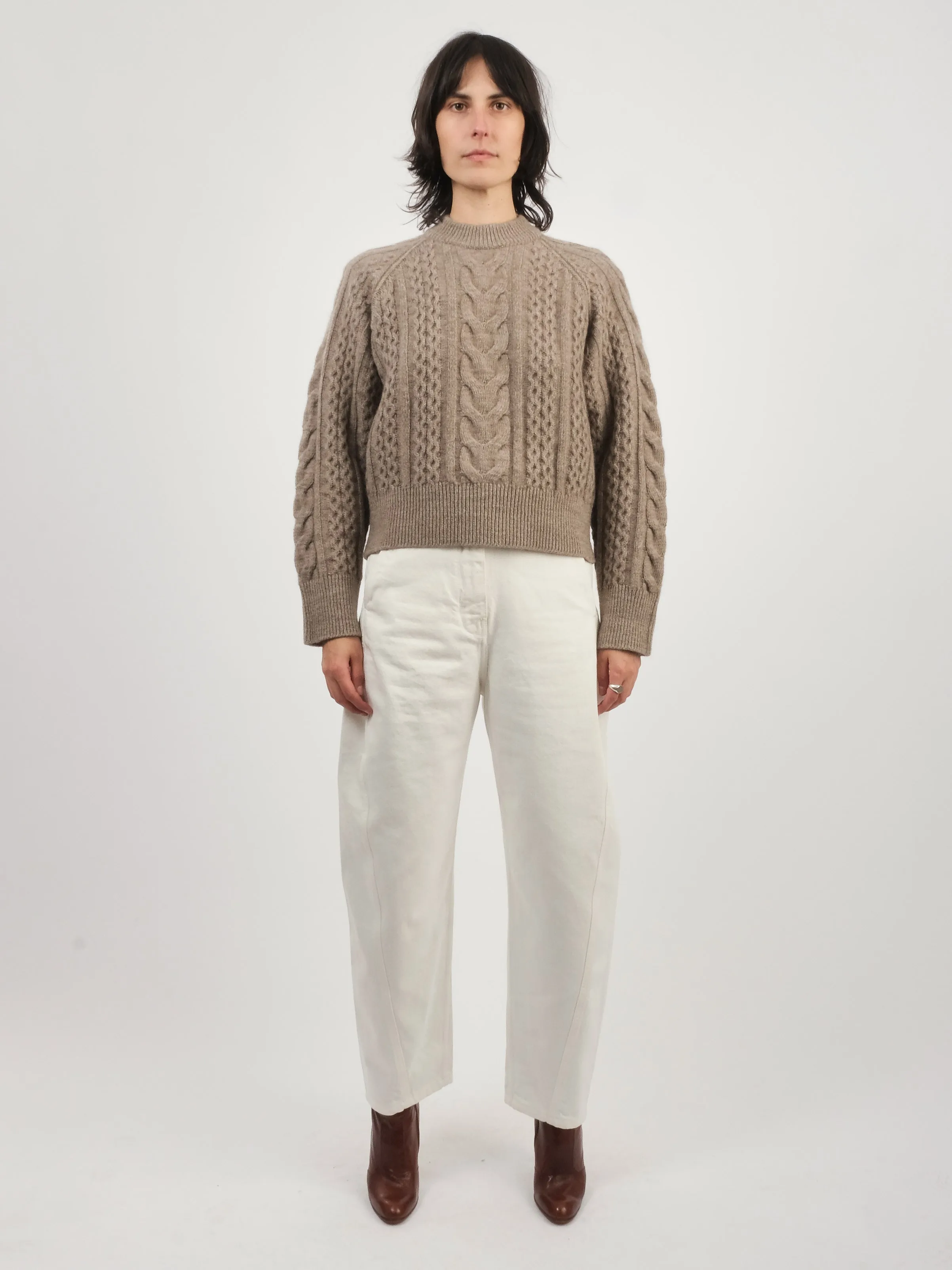 Oatmeal Molve Cable Knit Crew Neck