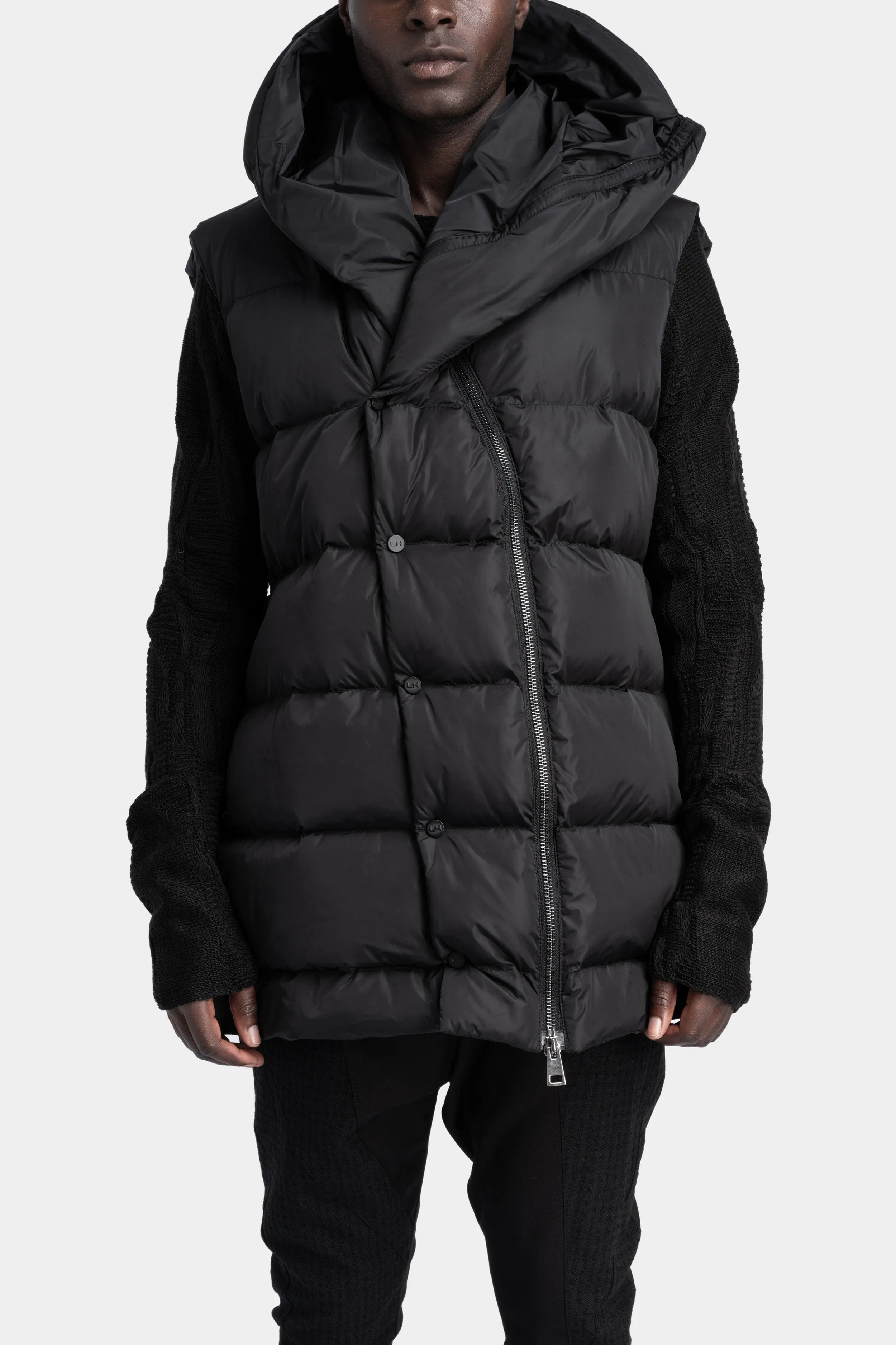 Padded nylon hooded puffer vest