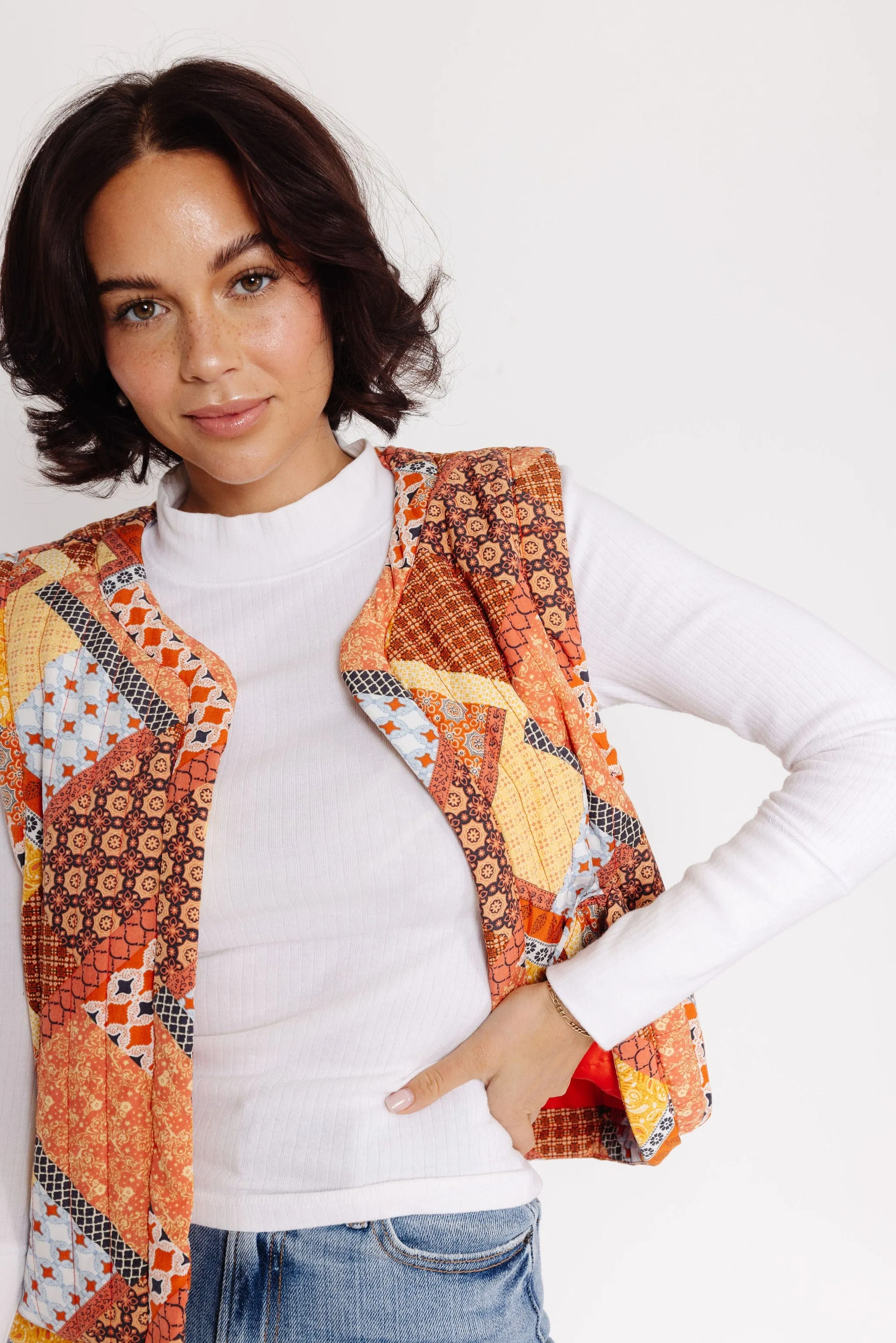 Patchwork Vest in Orange Multi