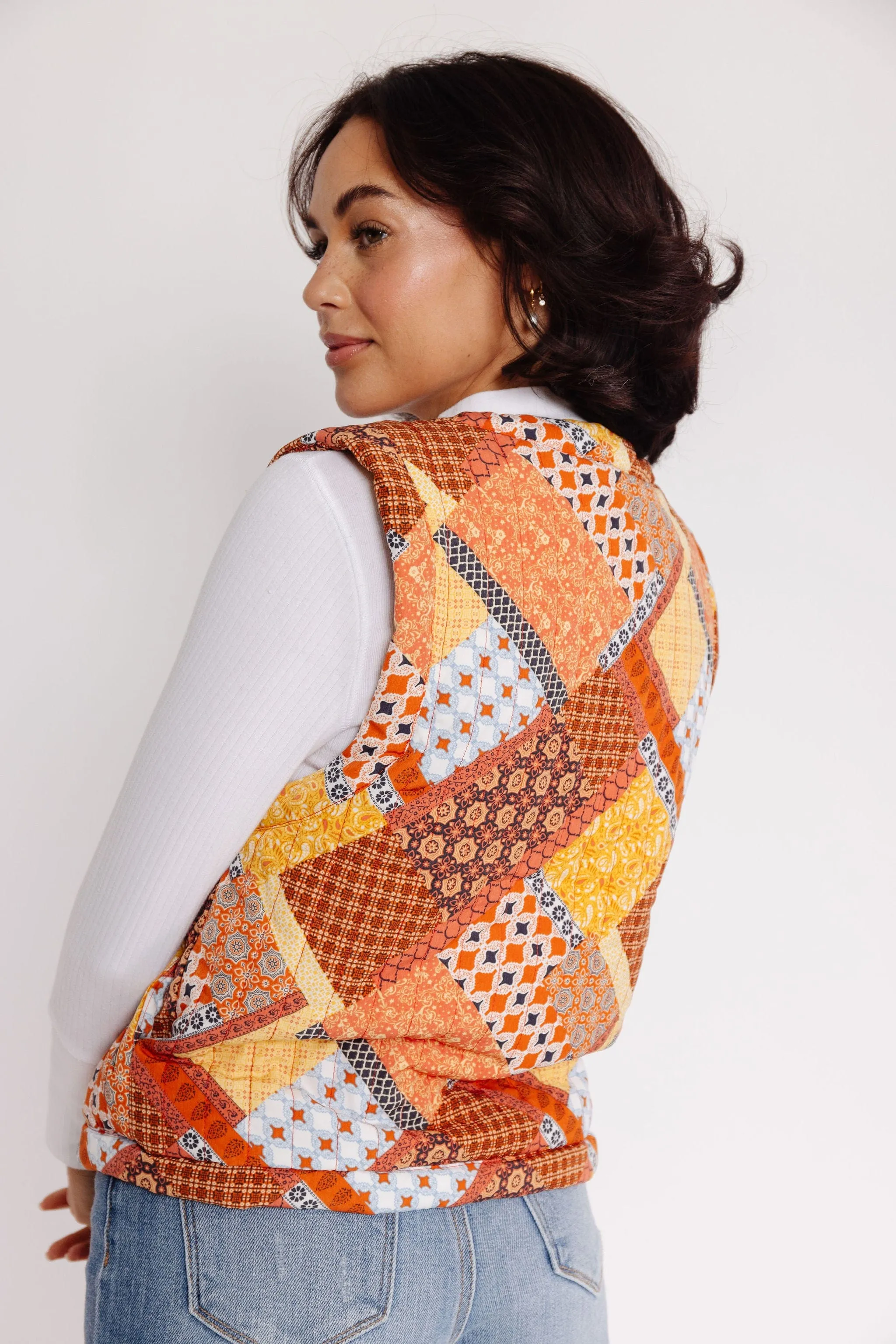 Patchwork Vest in Orange Multi