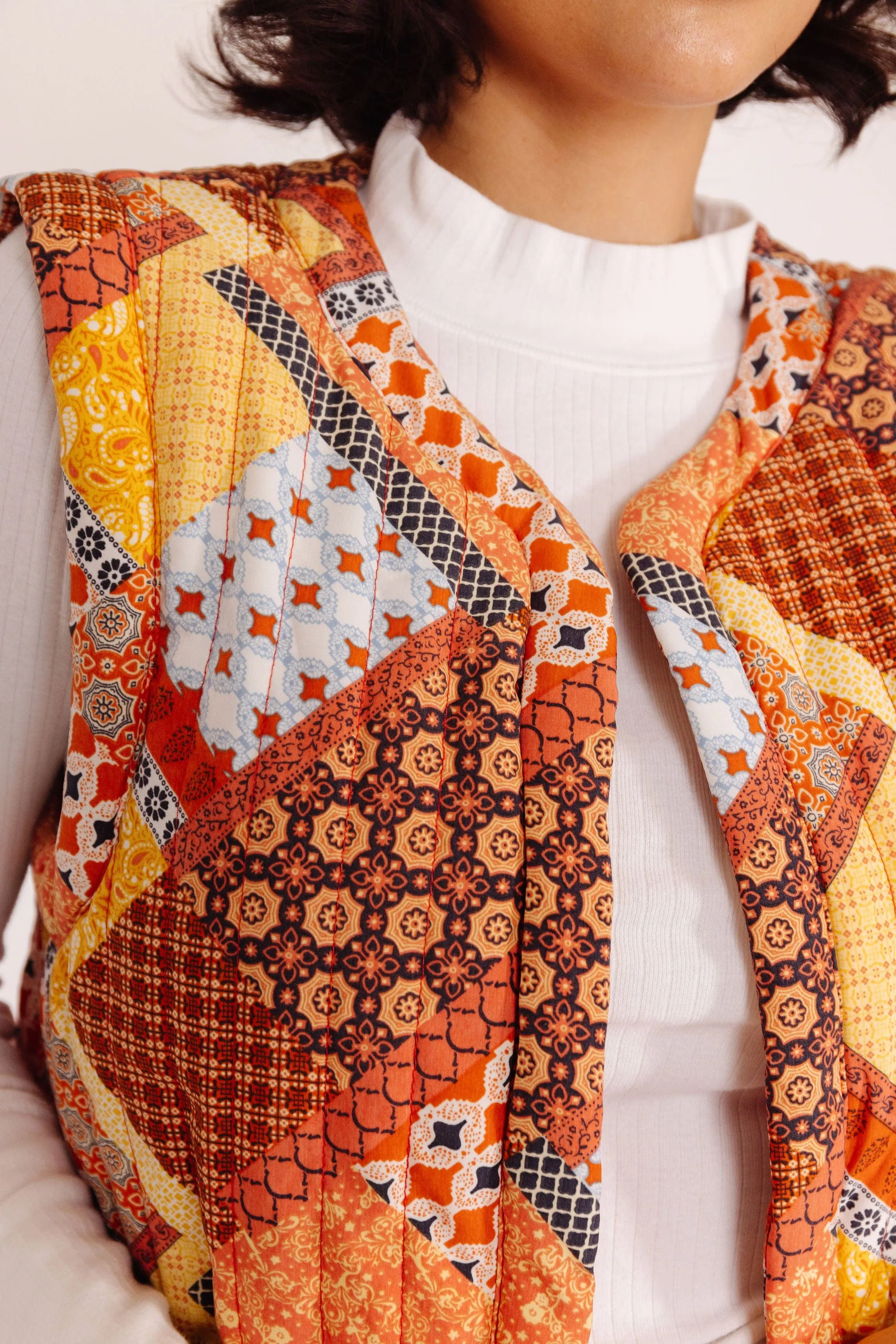 Patchwork Vest in Orange Multi