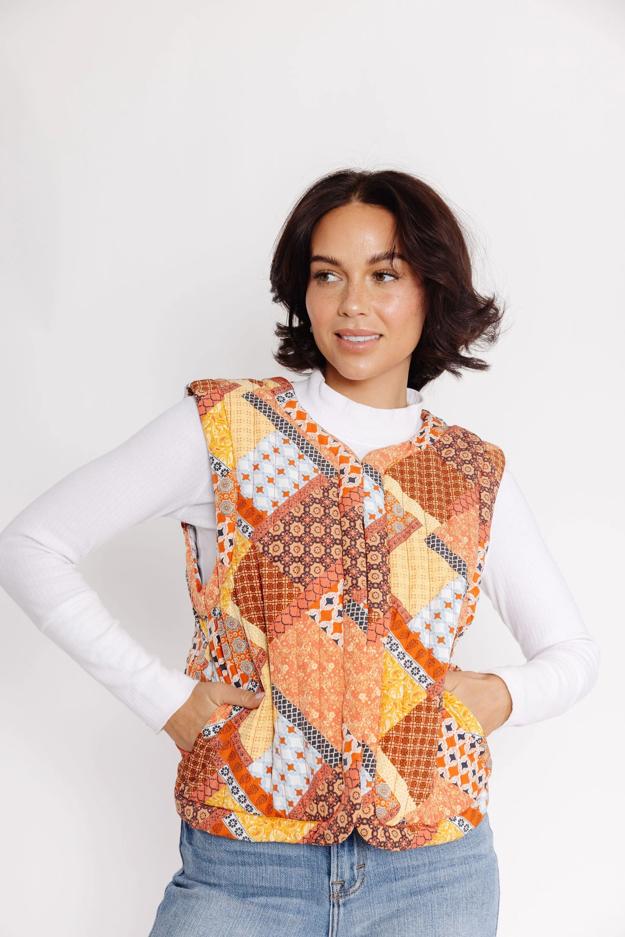 Patchwork Vest in Orange Multi