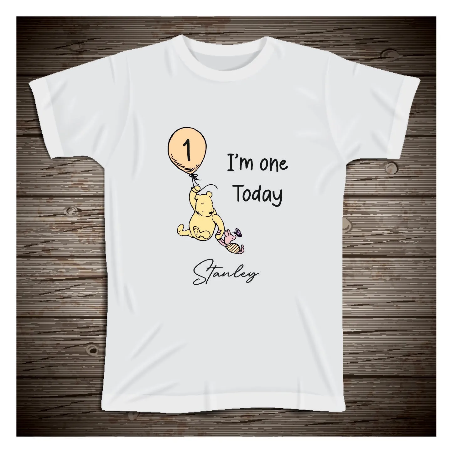 Personalised Winnie the Pooh 1st or 2nd Birthday T-shirt Little Boy, Little Girl Baby First Birthday - One Today