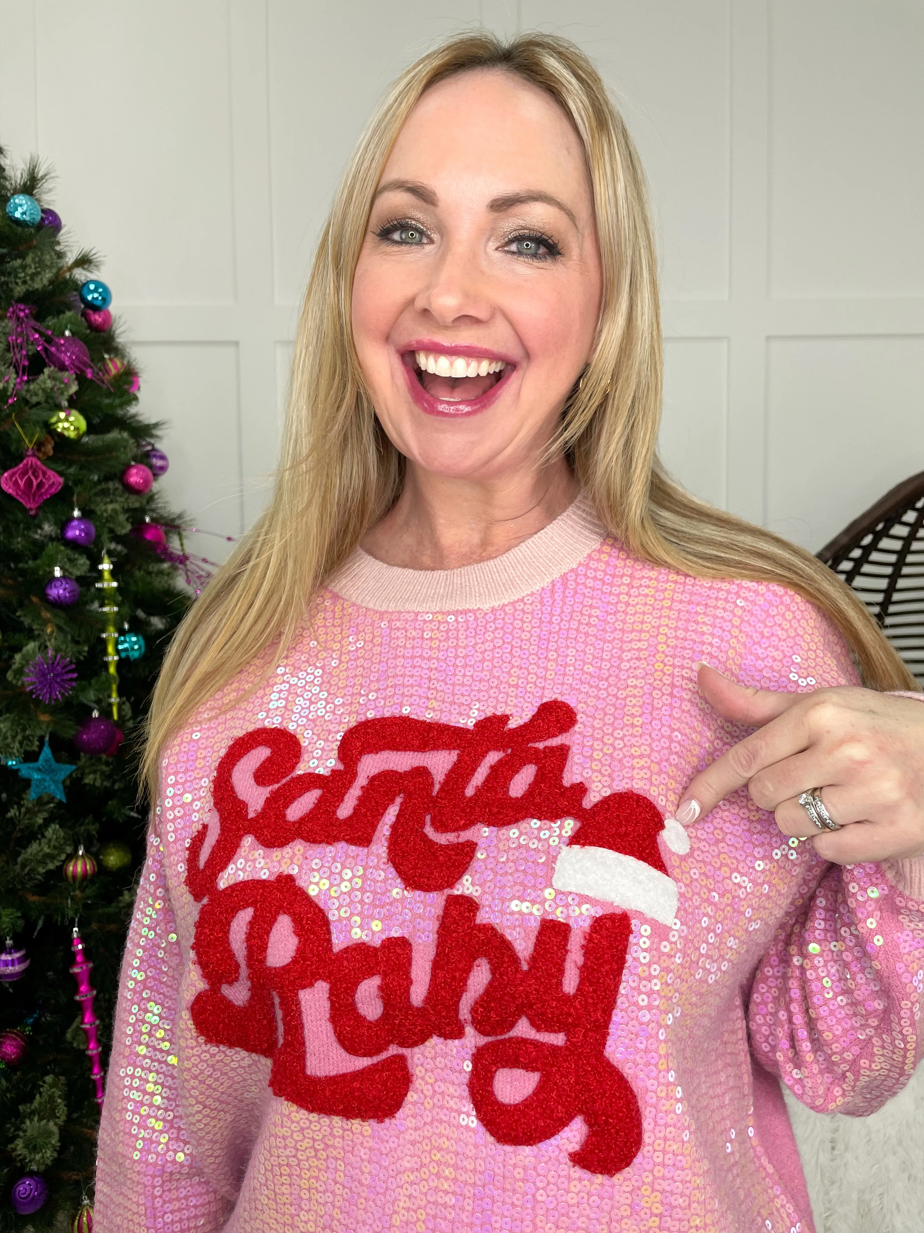 Pink Sequin Santa Baby Sweater