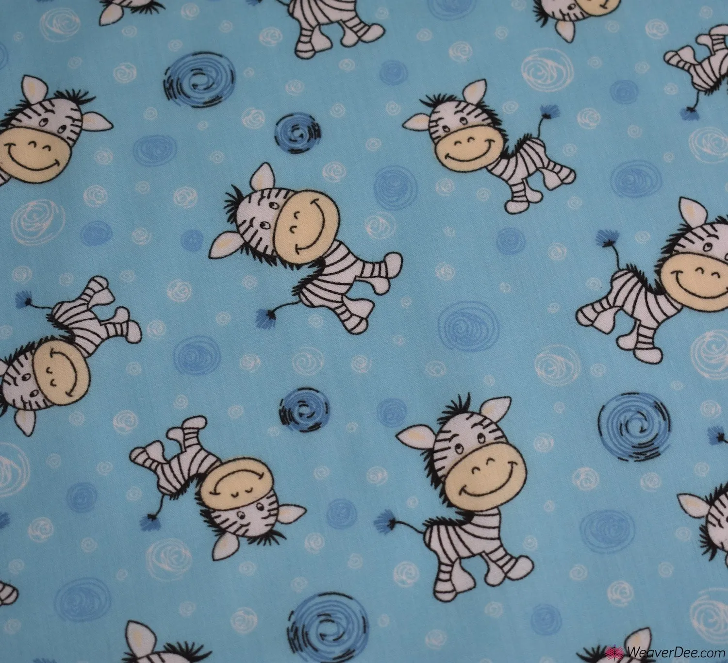 Polycotton Fabric - Cartoon Zebra Blue